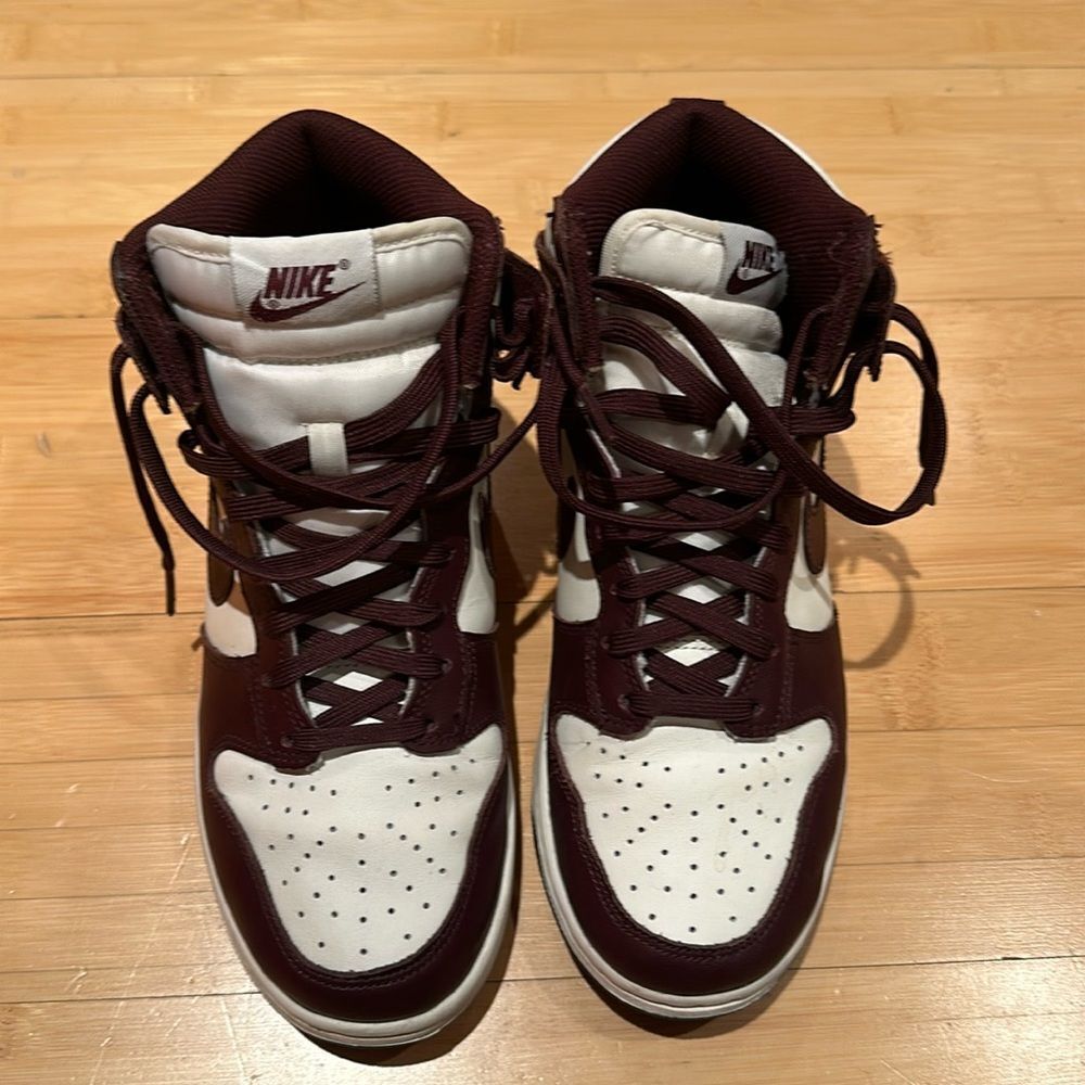 Nike Jordan 1 Burgundy and White High-Top Sneakers